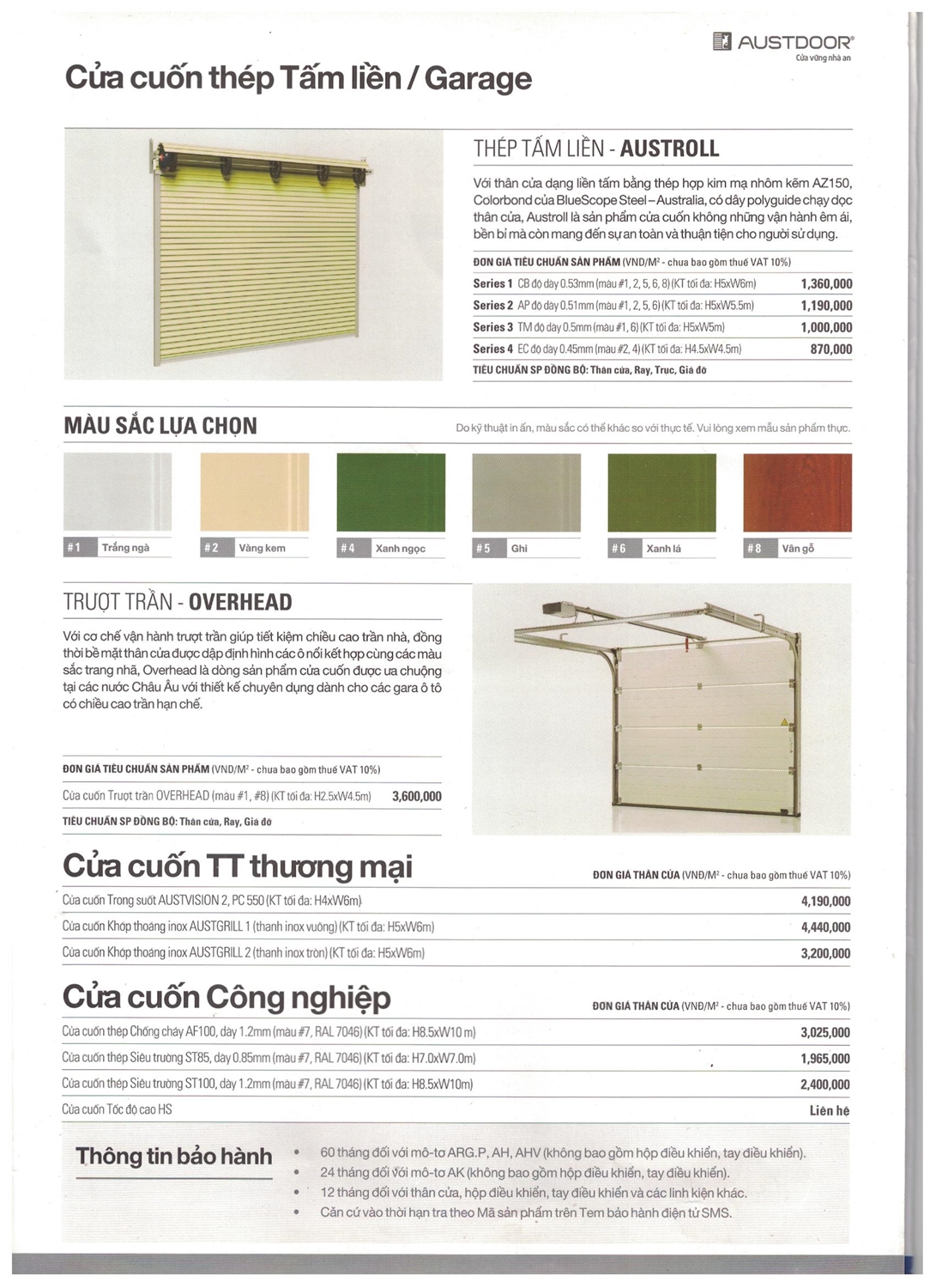 Bảng giá cửa cuốn thép Tấm liền